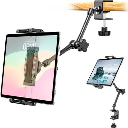 Dosvsi Support Tablette Cuisine pour 6,1 à 15,6 Pouce iPad, Support Tablette Bureau Fixation en Métal avec Bras Rotatif à 360°, Compatible avec iPad Pro 13 12.9 11 Air Mini, Galaxy Tab, Fire, iPhone
