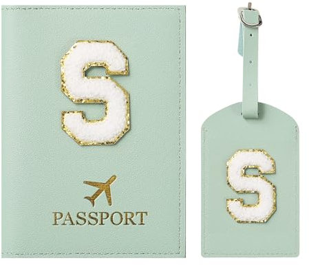 ZVRSUA Porta Passaporto Verde ed Etichette per Valigie Cover,Passaporto con Lettere, Pelle PU,Porta Passaporto da Viaggio Donne, Regalo Donna,Uomo,Adolescenti, Ragazze (Verde S)