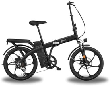 20-inch Folding Electric Bike with Removable Battery, Quick-Fold Design, Rear Carrier, Tool Kit, Mud Guards, Black