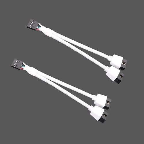 Cable de Extensión USB 2.0 de 9 Pines para Placa Base, 2 PCS Cable Divisor USB 2.0, USB Divisor Cable de 1 en 2 Salidas, Cable USB Placa Base (Blanco)
