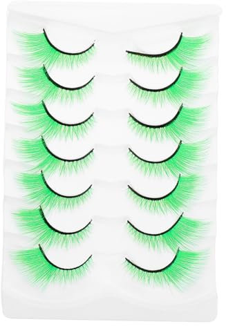 CALLARON 7paires Faux Cils Individuels Verts Bouquet Pour Cosplay Et Fête Cils Volumineux Confortables Et Faciles à Appliquer