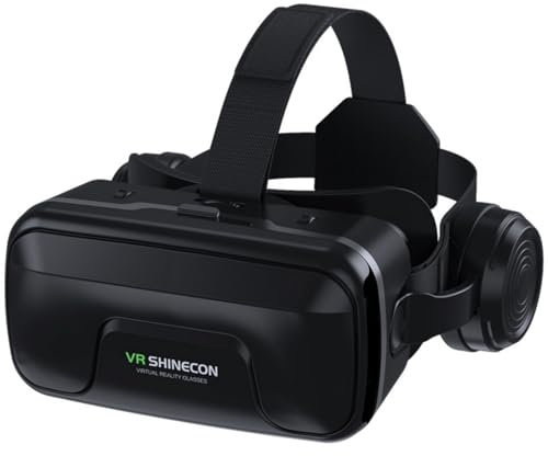 VR-Headset, Virtual-Reality-Brille mit Kopfhörern, universelle Virtual-Reality-Brille für 12,7–18,3 cm (5-7,2 Zoll) iOS, Android, Windows-Smartphones, 3D-Film-Videospiel, Schwarz (für Handy mit