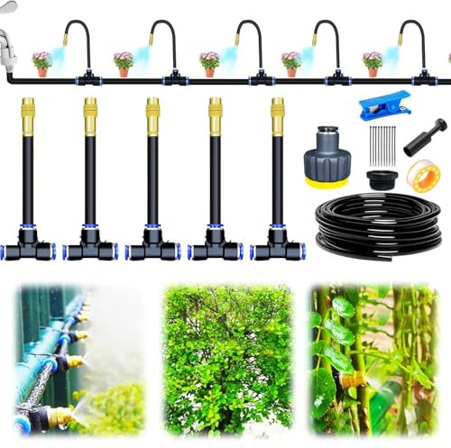 Bewässerungssystem Garten bewässerung Gartenbewässerungssysteme 15M Tropfbewässerungssystem Hochbeet, 25 Directional Brass Spray Nozzles für Outdoor-Nebelkühlsystem, Bauernhof Rasenbewässerung