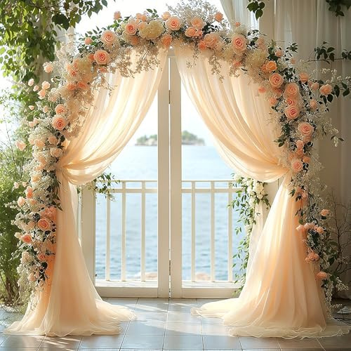 BSTDAYEVER Querbehang Freihanddeko Vorhang Hochzeitsbogen Gardinen Organza | 1.6x8m Sekt Traubogen Deko Himmelbett Hochzeit Vorhänge Stoff Kulissenvorhänge für Hochzeiten Fotografie Party Zeremonie