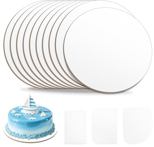 pangdapengpeng 10 Pezzi Sottotorta Tondo 30 cm, Vassoio Torta Rotondo 3 mm, Base Torta Resistente Riutilizzabile con Spatola per Decorazione, Trasporto, Matrimoni, Compleanni, Feste (Bianco)