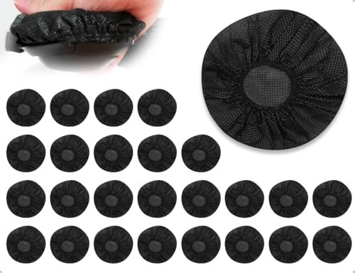 Emezddo Fundas para Auriculares 25 Unidades, Desechables, de Tela no Tejida, Ideales para Auriculares con Almohadillas de 10 a 13 cm (Negro)