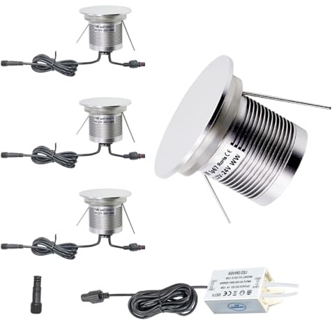 4stk Mini LED Treppenlicht Stufenleuchten 12V 24V 1W IP67 Silber Warmweiß | Durchmesser Ø28-30mm Einbauleuchte Wandeinbauleuchte，Für Innen Aussen Treppenhau Flur Balkon Treppenaufgang Kellertreppe Wand