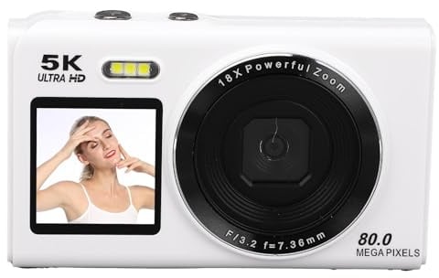 Tosuny 5K Kompakte Digitalkamera mit Zwei Bildschirm- und 18 facher Optischer Zoom, 32 GB Vlogging Kamera für die Reisefotografie - WiFi HDMI Webcam, 35 mm -Äquivalent für Content (32GB)