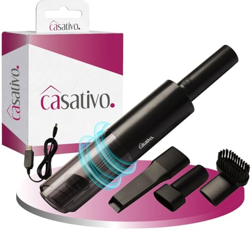 Casativo Moderner Profi Akku-Handstaubsauger mit HEPA-Filter, beutellos, Starke 6000 Pa, 120 W, USB für Zuhause, Büro, Auto