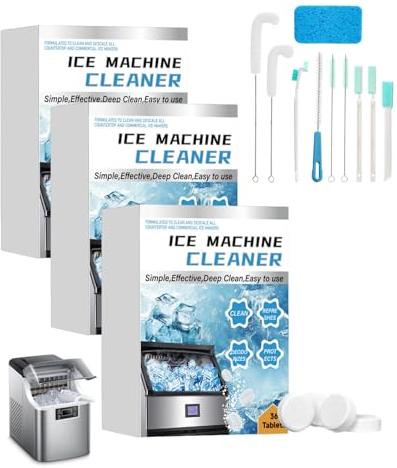 Ninnyi 108 Pcs Ice Machine Cleaner, Ices Maker Cleaning Effervescent Tablet with 10 Pcs Cleanup Tools