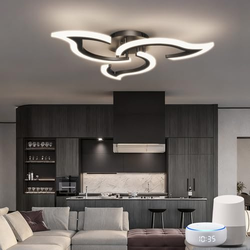 LED Deckenleuchte Smart WLAN, Dimmbare Deckenlampe in Modernem Blumendesign, mit Fernbedienung & App-Steuerung, Kompatibel mit Alexa/Google Home, Schwarz