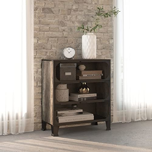 QUAHEAS Grauer Metall-Aufbewahrungsschrank, 72x36x82 cm, mit 3 Maschengitter-Türen, 2 Regalböden, MDF-Platte, vielseitiger Stauraum für Wohnzimmer, Büro, Flur