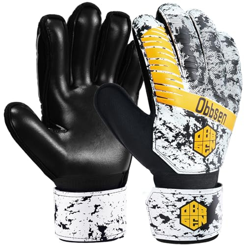 Obbsen Fußball Torwarthandschuhe mit Fingerschutz und doppeltem Handgelenkschutz, Torwarthandschuhe die Starkem Grip für Kinder, Jugendliche und Erwachsene Herren und Damen