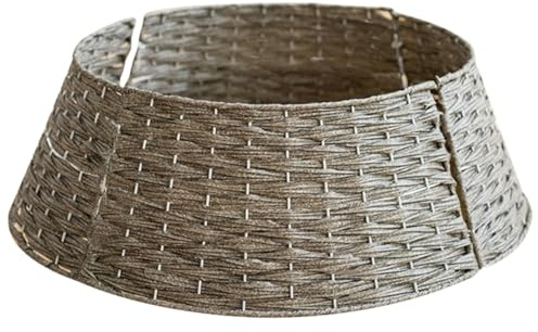 OSALADI Jupon de Sapin de Noël Tressé Gris Clair Petit, Cache-Pied Imitation Rotin Artificiel, Jupe Décorative pour Sapin Artificiel, Décoration Intérieure de Noël, Support Pratique