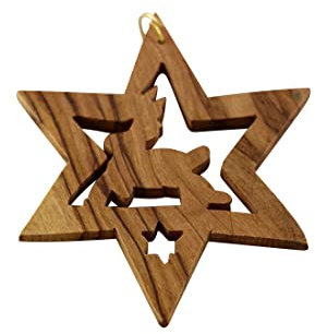 D.O.M. Olivenholz Christbaumschmuck Typ 7 Stern mit Rentier