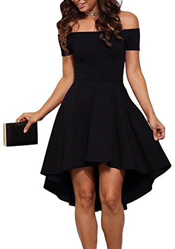 Sarin Mathews Women Off The Shoulder Short Sleeve High Low Cocktail Skater Dress Black XL