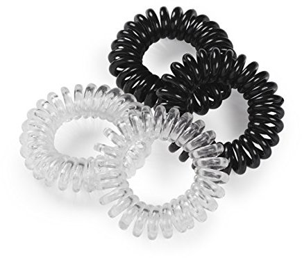 Manicare 4 Spiral Hair Bands, Black And Clear, No Damage, Crease And Kink Free Hair Ties, Coil Bands, Traceless Strong Hold Waterproof Plastic Bobbles, Ponytail Holders, Suitable For All Hair Types