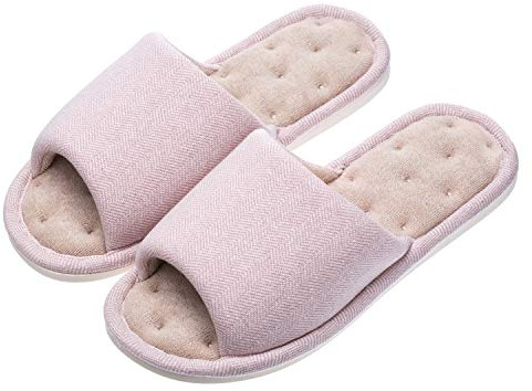 AhfuLife Echoapple Women's and Men's Unisex Washable Cotton Open-Toe Home Slippers Indoor Shoes Comfy Velvet Lined Memory Foam Slippers