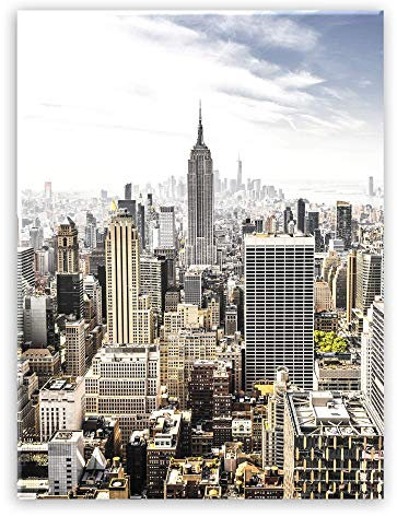 Glasbild Manhattan 50 x 70 cm I Empire State Building New York Skyline I Wandbild aus Glas I Bild Wohnzimmer Flur Schlafzimmer I Wanddeko Home Kunstdruck