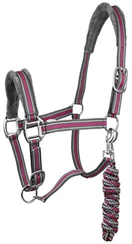 York Halfterset Halfter mit Strick Calipso Halfter & Strick gepolstert (Pony, grau/rosa)