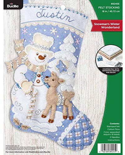 Bucilla 89245E Weihnachtsstrumpf-Set mit Filz-Applikationen, Schneemann, Winter, 45,7 cm, 1