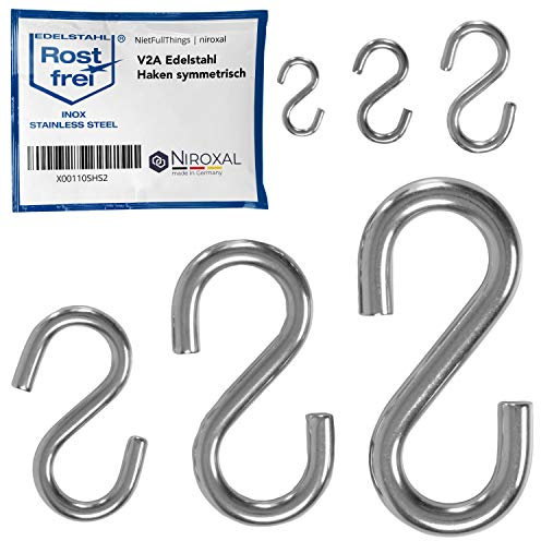 NietFullThings Symmetrischer S Haken Edelstahl aus V2A S-Haken klein Durchmesser 3mm Stärke 24mm Länge Metallhaken zum Aufhängen Edelstahl Haken zum einhängen dekorieren