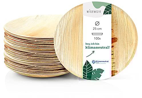 Wisefood Palmblatt Teller Einwegteller rund Ø 25 cm 100 STK. - biologisch abbaubares Palmblattgeschirr - Bio Einweggeschirr