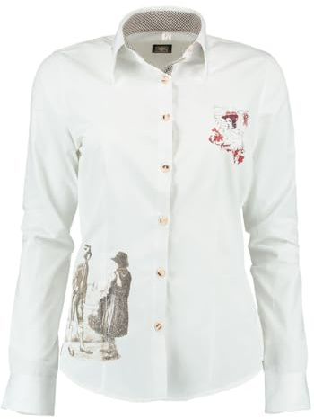 OS Trachten Damen Bluse Langarm Trachtenbluse mit Liegekragen Trynlo