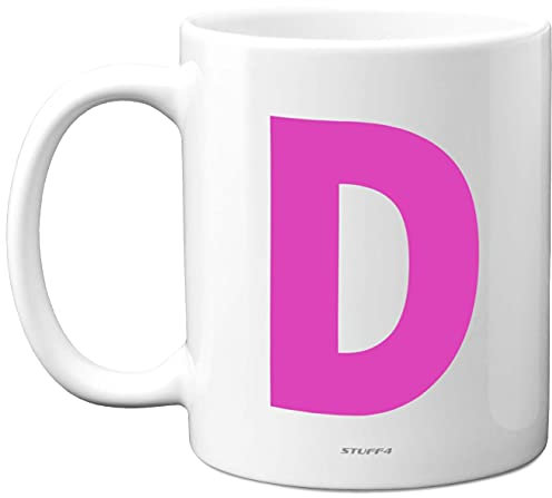 Stuff4 Personalised Alphabet Pink Initial Mug - Letter D Mug, Gifts for Her, Mothers Day, Birthday Gift for Mum, 11oz Ceramic Dishwasher Safe Anniversary, Valentines, Christmas, Retirement