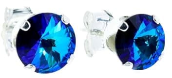 pewterhooter Women 925 Sterling Silver Crystal Stud Earrings (Bermuda Blue)