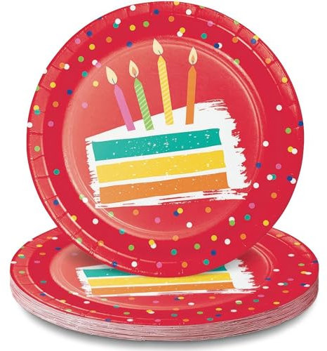 Creative Converting Festive Cake Dessert Plates, 7, Red, Orange, Yellow, Blue and Green