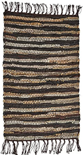 MARRAKESCH Teppich Läufer Dakar 90cm groß Bettvorleger Fußmatte handgewebt aus recyceltem Braun Leder