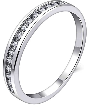 YL Damen Ewigkeitsring 925 Sterling Silber Schliff April Geburtsstein weißen Zirkonia Jahrestag Verlobungsring(Größe 52