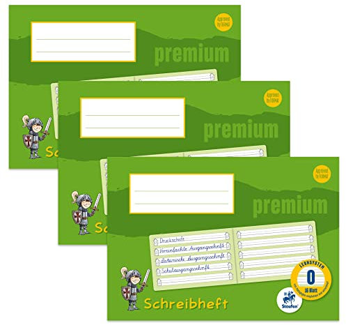Staufen Premium Schreiblernheft - DIN A5 quer, Lineatur 0, 16 Blatt, 90g/m² Premium Papier, 3 Stück