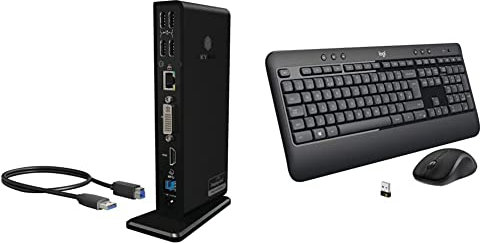 ICY BOX Notebook DockingStation mit USB 3.0 für 2 Monitore, Schwarz & Logitech MK540 Advanced Kabellose Tastatur und Maus Combo für Windows, 2,4 GHz Unifying USB-Empfänger, Deutsches Layout - Schwarz