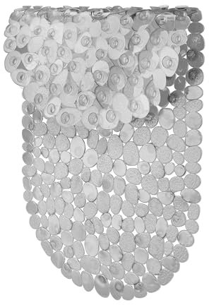 Yeahshion Shower Mat Non Slip Anti Mould,PVC Oval Pebbles Bath Mat with Suction Cups & Drain Holes Machine Washable for Bathroom Bathtub 69 x 36 CM,Clear Grey