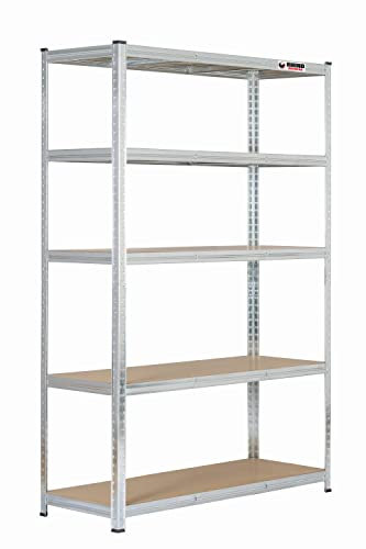 Rhino Racking - 10 Bays - 5 Tier Heavy-Duty Industrial Storage Shelves - Galvanised - 180x120x45cm
