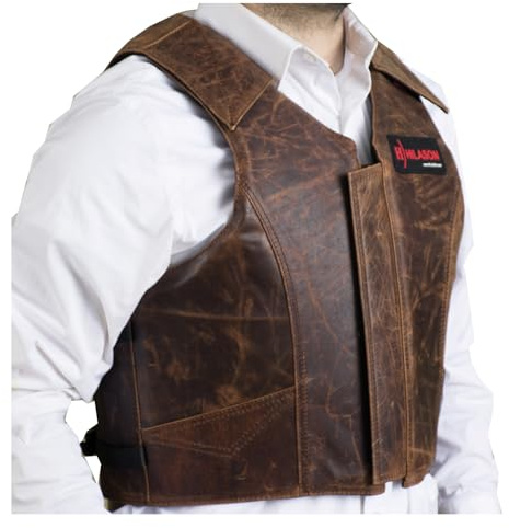 HILASON Safety Bull Riding Vest Protective Leather Brown | Equestrian Unisex Rodeo Men & Women