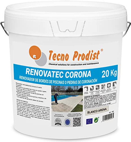 Tecno Prodist RENOVATEC CORONA (BLANCO ARENA 20 Kg) Pintura renovación bordes de piscinas o piedra de coronación - Antideslizante - Alta resistencia y durabilidad - Fácil Aplicación