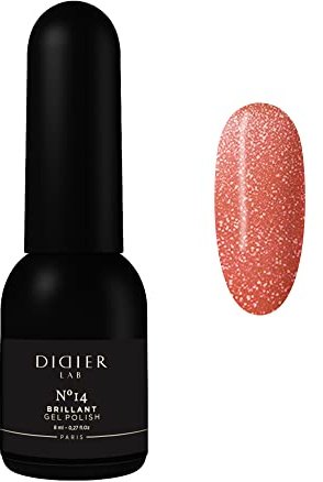 DIDIER LAB Premium Brillant No.14 Flash Gel Polish – Orange UV/LED Glitter Gel With Diamond Shine – Highly Pigmented Self-Levelling Varnish – Long-Lasting High Gloss Colour – Flash Shine Effect – 8ml