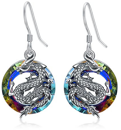 Drachen Ohrring Sterling Silber Drache Kristall Anhänger Hängende Baumeln Tropfen Ohrringe Tier Punk Gotik Schmuck Geschenke für Damen Herren