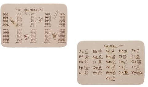 MC-Trend – 2 Stück Frühstücksbrettchen 1x1 + ABC mit Bildern aus Buche Holz - Lernen, Schulanfang, Kindergarten - Geschenkidee für Schüler, zum Schulanfang Schultüte–22x14x1cm–Made in EU (1x1 + ABC)