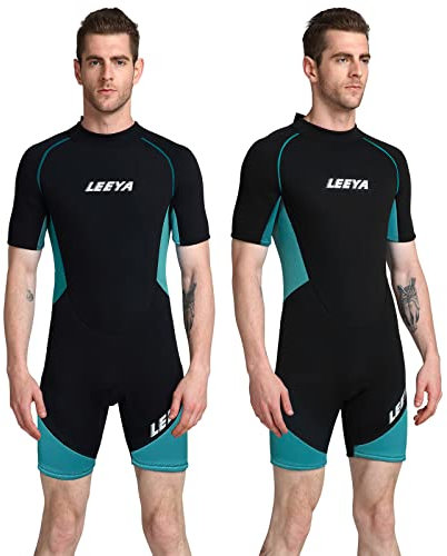 PRELGOSP Mens Shortie Wetsuit, 3mm Neoprene Wetsuits with Back Zip, Warm Short Sleeve Wet Suits for Scuba Diving, Surfing, Snorkeling, Kayaking,6XL