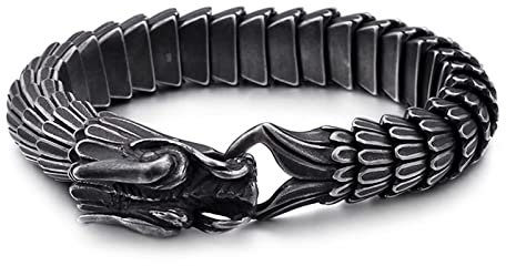 Armband Schwarz Herren Edelstahl, Herren Armbänder Kiel Mit Drachenschuppenmuster Edelstahl Armband Herren Herren Schmuck Geschenk für Männer