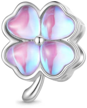 GNOCE Charm Perle Rose Coeur Trèfle à Quatre Feuilles 925 Sterling Silver Bead Charms Pour Bracelet Bijoux Cadeau Pour Femmes Filles (Trèfle à quatre feuilles)
