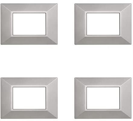 4 Pezzi Placche Compatibile Con Bticino Axolute, Placche Plastica Quadrata, Stile Piramide (3 Posti/Moduli,Silver)