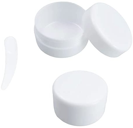 Travel Pots with Lids 2PCS 50ml Travel Containers for Toiletries and 1 Mini Spatula, Refillable Cosmetic Sample Jars for Creams Lotion Nail Art Glitter Jewelleries, White