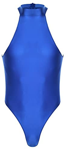 iEFiEL Herren Öl Body Neckholder Bodysuit mit Reißverschluss High Cut Stringbody Ärmellose Männerbody Nachtwäsche Blau XL