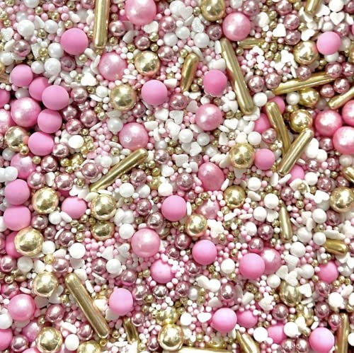 Metallic gold pink white sprinkle mix hearts Sprinkles for cupcake cookies cake toppers pearls balls 100s and 1000s birthday decoration cake cupcake topper PINK PRINCESS