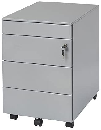 Office Jack® Rollcontainer abschließbar inkl. Utensielienfach Materialauszug aus Metall unter Schreibtisch Aktenschrank Büroschrank Bürocontainer fertig montiert (Grau)